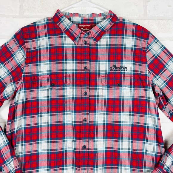 POLARIS INDIAN MOTORCYCLES WOMENS RED SCRIPT EMB SHIRT SIZE MEDIUM NWT - Picture 4 of 14